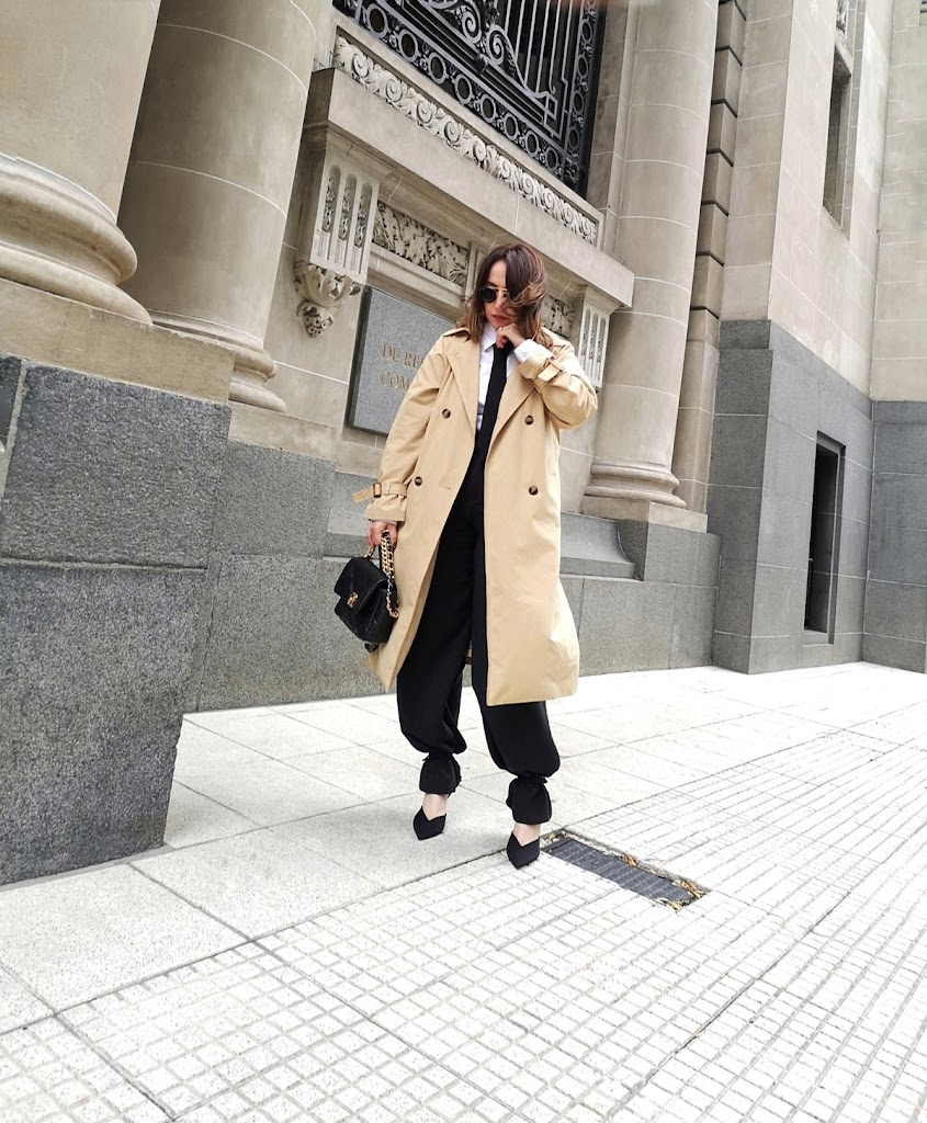 Gabardina Camel-Pantalon Wide Leg Zara-Cartera Chanel Gabardina y Pantalon Wide Leg Zara-tendencias