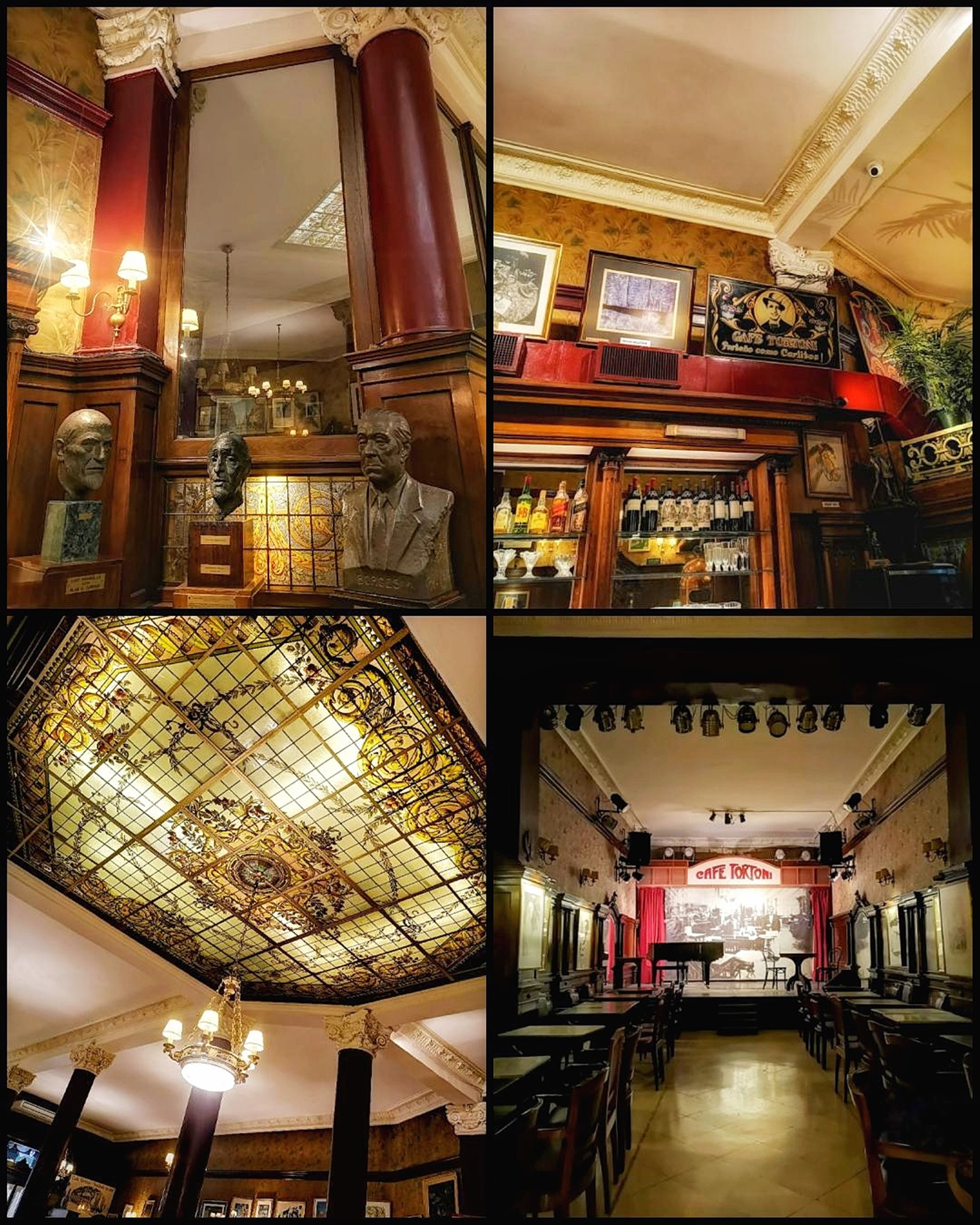 Detalles de una parte del Bar y Cafe Tortoni Buenos Aires Decorado del Techo Salon Alfonsina y museo