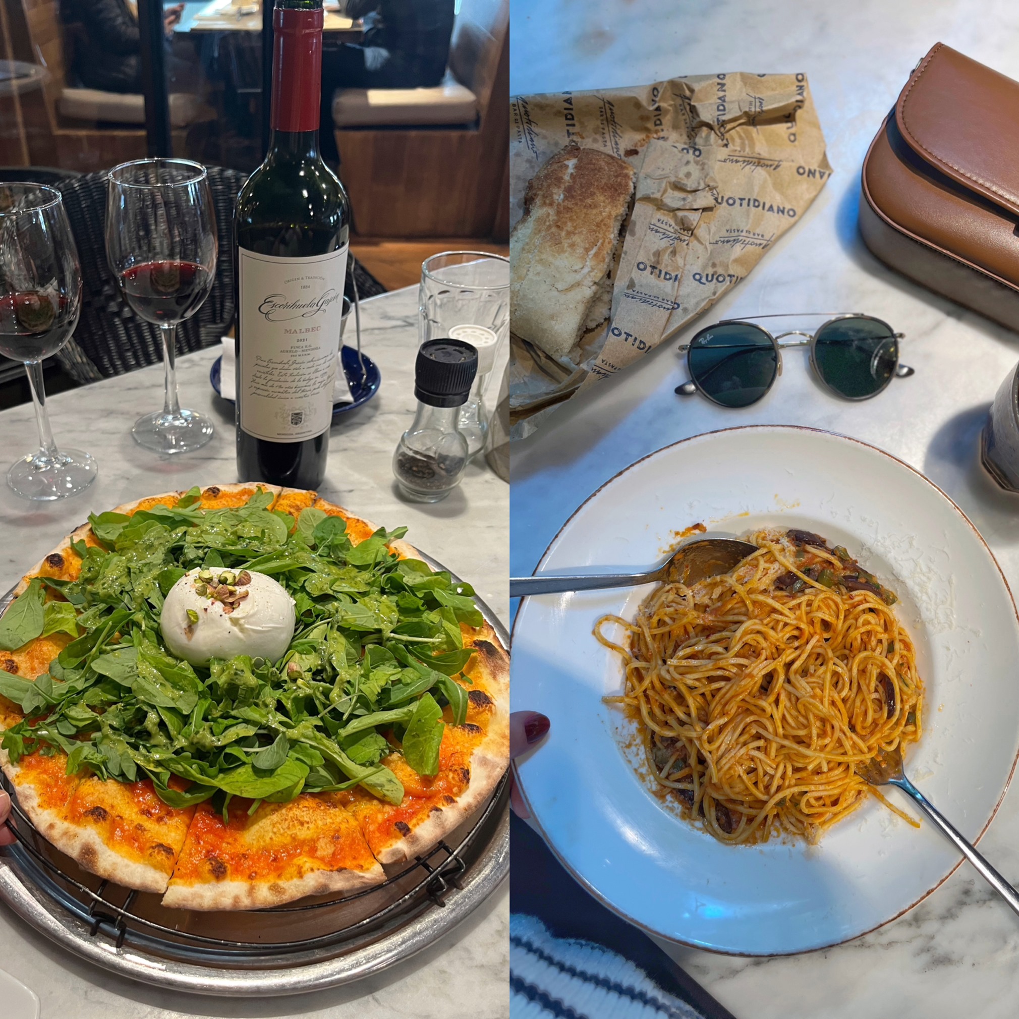 Quotidiano en Buenos Aires-Pizza de Burrata-Pasta tagliolini alla Putanesca